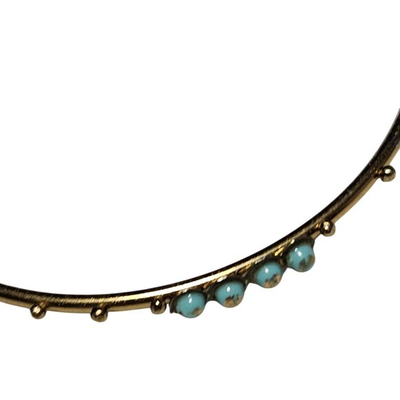Elegant Gold Plated Bangle Bracelet Turquoise Colored Beads Fashion Jewelry - Picture 2 of 3